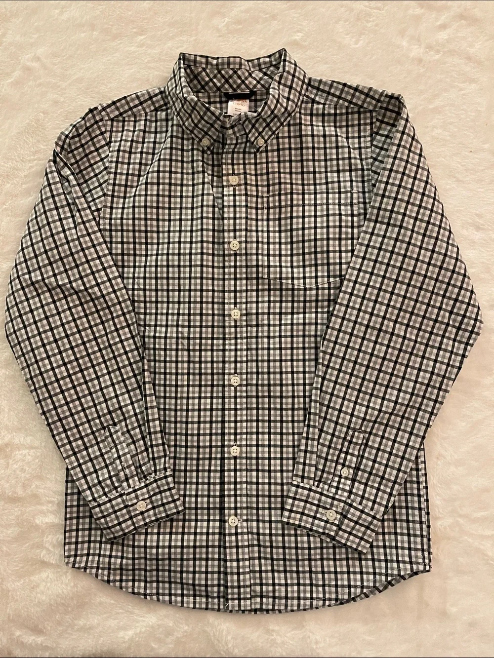 Gymboree Classic Boys Black Gray & White Checked Button-Down Shirt SZ L